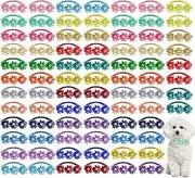 Reginary 80 Pcs Dog Bowtie Flower Collar Girl Dog Accessories Adjustable Girl Puppy Collars Cat Bow Tie Flower with Diamond Crystal for Cats Pet Summer Birthday Party Christmas Wedding Supplies