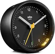 Braun Classic Analogue Clock with Snooze and Light, Quiet Quartz Movement, Crescendo Beep Alarm in Black, Model BC12B, One Size