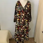 BooHoo Multi Color Floral Ruffle Bottom Wrap Dress, Size 12