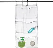 Mesh Shower Organiser, Shower Hanging Organizer for Bathroom with 6 Pockets Quick Dry Bath Room Curtains Organizer Shower Caddy Organizer with 4 Metal Buckles