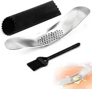 XUTONG Stainless Steel Garlic Press, Silicone Garlic Peeler and Brush Set