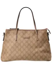 Gucci Taupe GG Supreme Canvas & Leather Small Tote (Authentic Pre-Loved)