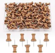 AIEX 100pcs Wood Push Pins Map Tacks Marking Pins Wooden Map Thumb Tacks with Steel Point for Cork Bulletin Board Craft Projects