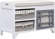 Storage Bench with 2 Drawers and 1 Door, Entryway Bench for Living Room Bedroom Hall, 70 x 33.5 x 45 cm, Paulownia Wood + MDF