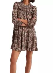 Boden Smocked Yoke Tiered Dress Woman Multi Floret Meadow Floral US 8 NEW