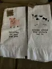 Mud Pie Hand Bath Kitchen Towel Set of 2; Pig Cow Waffle Ruffle Edge Stone Mtn