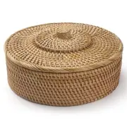 Rattan Basket With Lid, Hand-Woven Storage Basket, Lidded Wicker Basket for O...