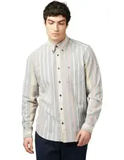 [Ben Sherman] Asymmetric Stripe Oxford Long Sleeve Shirt in Indigo