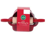 Red & White Speckled 3-Piece Mini Bakeware Set Spring Form Pan Loaf Rolling Pin