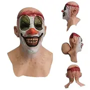 Halloween Clown Mask for Adults Realistic Scary Costumes Latex Face Mask, Removable Scalp Jack Design, Green Eye and Blue Eye Versions