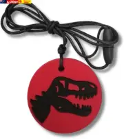 Dino Pendant, Chew Necklace, Red/Black (DPR), Teething, Sensory, Toys