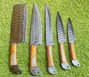 Hand forged Carbon Coated Sharp Professional Kitchen 5PC Cutlery Chef Knife Set