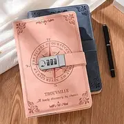 A5 Leather Notebook with Lock, Password Diary Journal for College Students, Retro Handcrafted Thickened Paper, Back to School Gift, Stationery