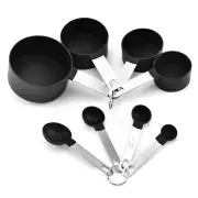 Homzee 8 pcs cooking and baking measuring spoons and cups set Black