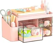 SAYEEC Desk Organizer Multi-Functional Desktop Makeup Stationery Accessories Organizer Desk Organization Storage Box Caddy for Office School Home Vanity Table (Pink)