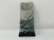 Great Dragonfly Signed Art Studio Pottery Shades Of Blue Wall Pocket Vase