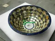 15" Marble Bathroom kitchen Round Washbasin Stone Sink Inlay paua shell k25
