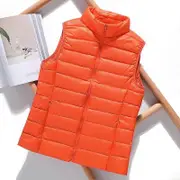 Lightweight Solid Color Women's Down Vest Short Vest Standing Collar Vest Lightweight 90% White Duck Down Coats Jacket orange