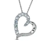Aquamarine and Natural Diamond Accent Tilted Heart Pendant in Sterling Silver