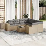 Patio Furniture Sets 9 Piece Garden Sofa Set with Cushions Beige Poly Rattan