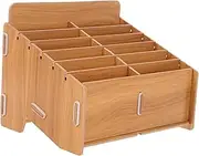 ERINGOGO Desk Organizer Box Storage Case with Multiple Compartments for Home Office Stylish Document Holder for Papers Notes and Sundries Walnut Finish