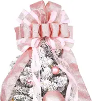 Christmas Tree Topper, 40x13 Inches Toppers Bow with Glitter Satin Mesh Strea...