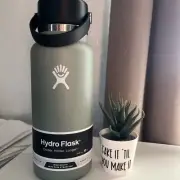 Hydro Flask Wide Mouth Insulated Water Bottle Flex Straw Cap Agave Green 32 Oz