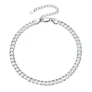 Cuban Link Anklet for Women, 5MM Flat Curb Chain Anklet，925 Sterling Silver A...