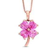 5.0mm Heart-Shaped Lab-Created Pink Sapphire Clover Pendant in Sterling Silver with 14K Rose Gold Plate
