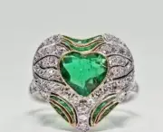 Art Deco Style Lab-Created Diamond Heart Cut Emerald Ring 14K White Gold Finish