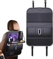 Car Back Seats Organizer, Cars Seat Organizers Backseat Protector, Leather Tablet Holder with Foldable Food Tray, Kick Mats Tissue Box Storage Bag, Ideal for Commutes, 40x62.5cm