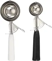 uxcell 2pcs Stainless Steel Ice Cream Scoop with Trigger, Cookie Scoop Set Kitchen Utensil for Ice Cream Cupcake Dough Black/White