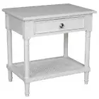 Hamptons White Bedside with Rattan Shelf 60x40x60cmh