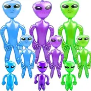 9 Pcs 67 inch 35 Inch 18 Inch Jumbo Inflate Alien Giant Blow Up Green Blue Purple Alien Toy for Halloween Alien Theme Party Suppies, 3 Size (Color set 2)