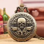 Mens Quartz Pocket Watch Engraved Skull Steampunk Necklace Chain Full Hunter