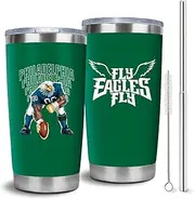 Philadelphia Tumbler with Lid and Straw Football Fans Cup Gifts for Men Women Boys Kids Coffee Mug Merch, 20 oz, Stainless Steel