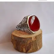 Natural Yamni Aqeeq Ring Men Brown Aqeeq Stone Ring agate Silver 925