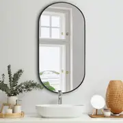 Oikiture Oval Wall Mirrors Bedroom Makeup Mirror Home Decor Black/Gold/Wooden