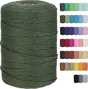 GOHOF Macrame Cord 3mm x 328yards Natural Cotton Rope Colored Soft Supplies Craft Yarn for Plant Hanger Wall Dreamcatcher (Olive Green) (3MM300M-31)