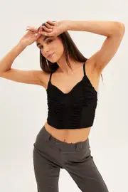 Black Corset Top Sleeveless Sweetheart Mesh Crop - Size M, Women's Singlet