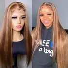 Ombre Highlight Lace Front Wig Human Hair 13x4 HD Straight Lace Front Wigs 18...