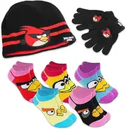 Clothing Set for Girls - Bundle with 5 Pairs of Angry Birds Socks Size 4-6 and Angry Birds Winter Hat and Mittens | Angry Birds Clothes Kids, Multicolor