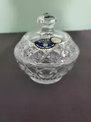 Crystalite Bohemia Chech Republic Crystal Candy Dish w/Lid / New Open Box