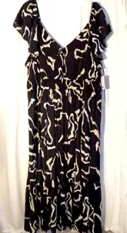 Nine West Women's Dress Plus Size 3XL Brown Graphic Maxi Empire Cottage Core NWT