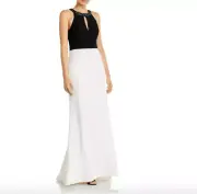 Aidan Mattox Black/Ivory Embellished Halter Formal Maxi Dress Gown Size 2 NWT