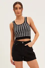 Check Tank Crop Top Seamless - Size XS, Women's Bralette