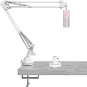 Geekria for Creators Microphone Arm Compatible with Razer Seiren V3 Chroma, V3 Mini, X Mic Boom Arm with Tabletop Flange Mount, Suspension Stand, Desk Mount Holder (White)