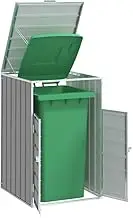 Wheelie Bin Storage for Single Bin - Steel, Grey 72x81x115 cm - Durable, Weather Resistant Enclosure with Automatic Lid, Front Door Access, Ventilation, and Expandable Design