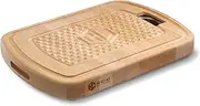 [HexClad] Hybrid Beechwood Wood Chopping Board and Cutting Board with Stainless Steel Drip Tray, Carrying Handle, and Juice Trenches, Double-Sided