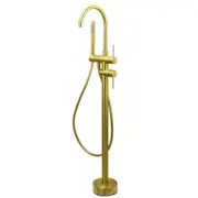 WELS Brushed Gold Bath Tub Mixer Tap Free Standing Faucet Spout Handheld Shower